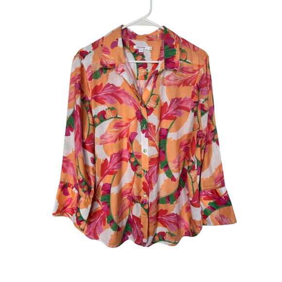 Chico's Women's Floral No-Iron Linen 3/4 Sleeve Foliage Shirt Multicolor Size 16 - Picture 3 of 11